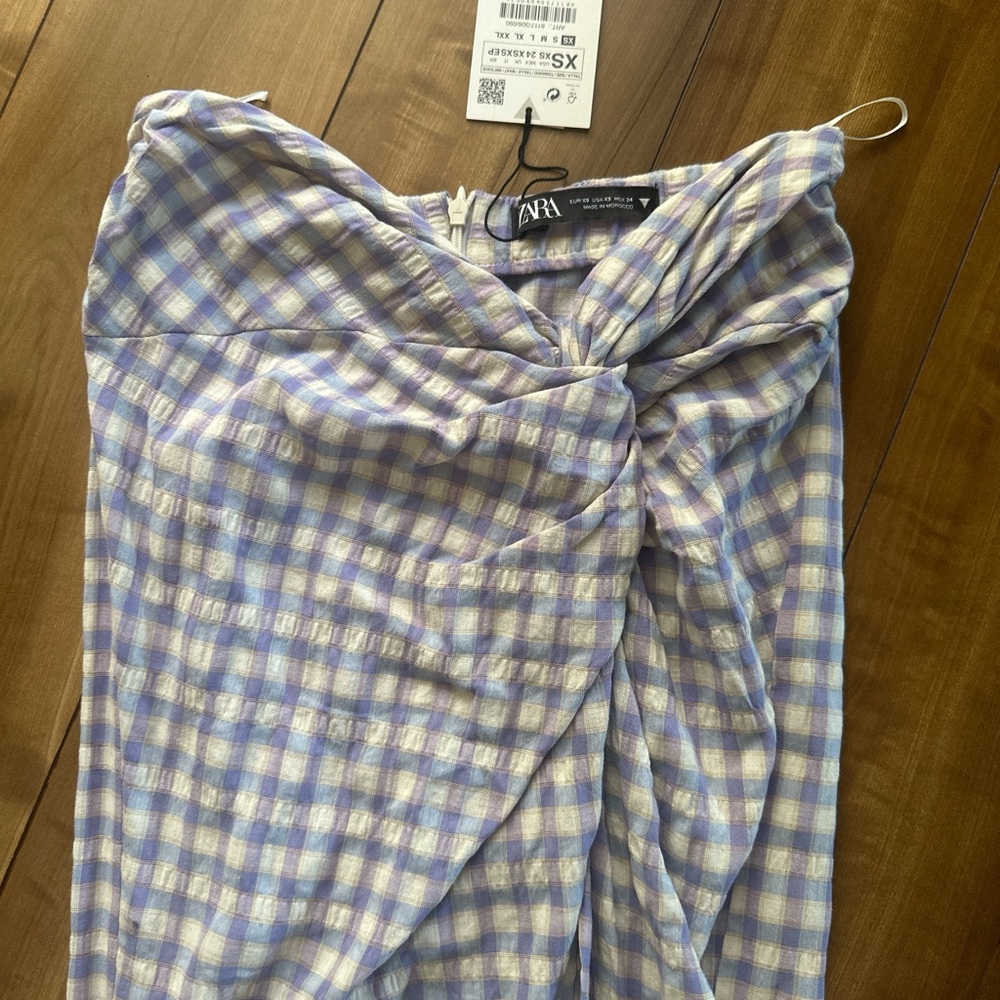 Zara Purple and Cream Checkered Midi Skirt
